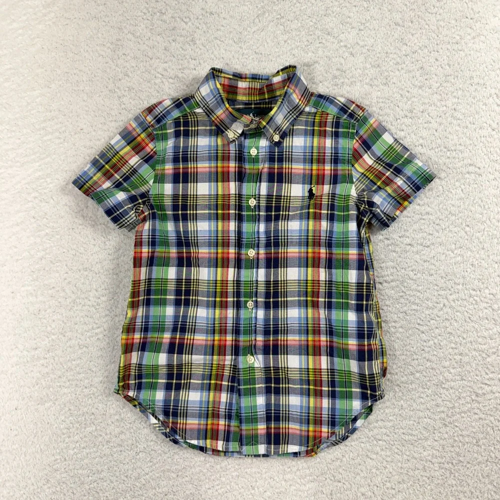 Ralph Lauren Kids Button Down Shirt Plaid Short Sleeve Size 4 4T Church Dressy